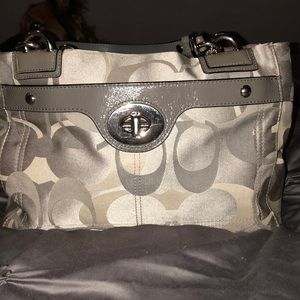grey/silver coach purse